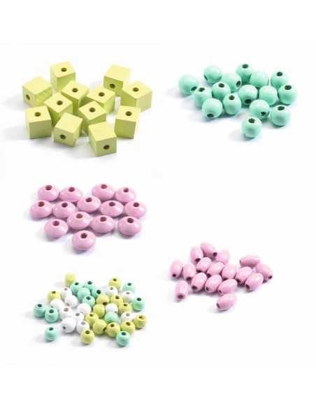 PERLAS DE MADERA HOJAS Y FLORES