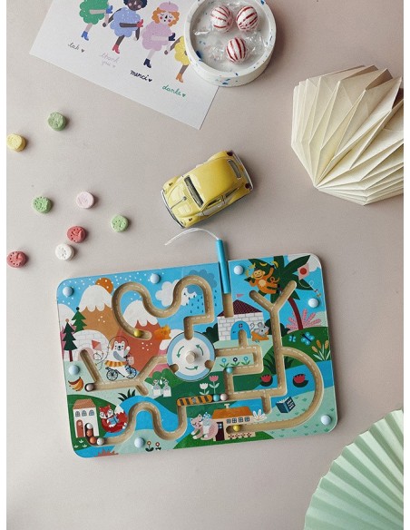 LABERINTO MAGNÉTICO DE MADERA, ANIMALES DIVERTIDOS