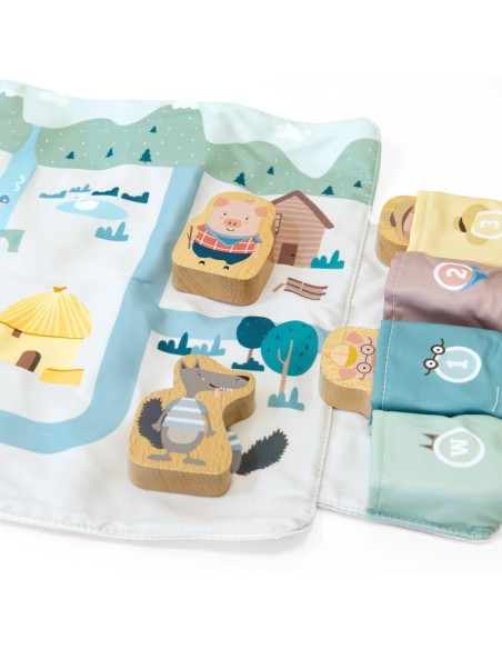 JUEGO MANTEL LOS TRES CERDITOS Y EL LOBO