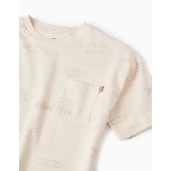 CAMISETA BEIGE MANGA CORTA