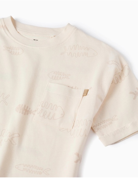 CAMISETA BEIGE MANGA CORTA