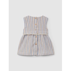 VESTIDO A RAYAS MULTICOLOR CON APLICACIÓN DE ENCAJE LARANJINHA