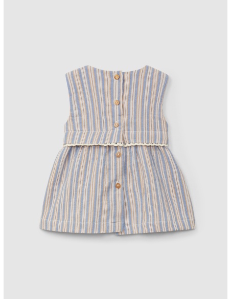 VESTIDO A RAYAS MULTICOLOR CON APLICACIÓN DE ENCAJE LARANJINHA
