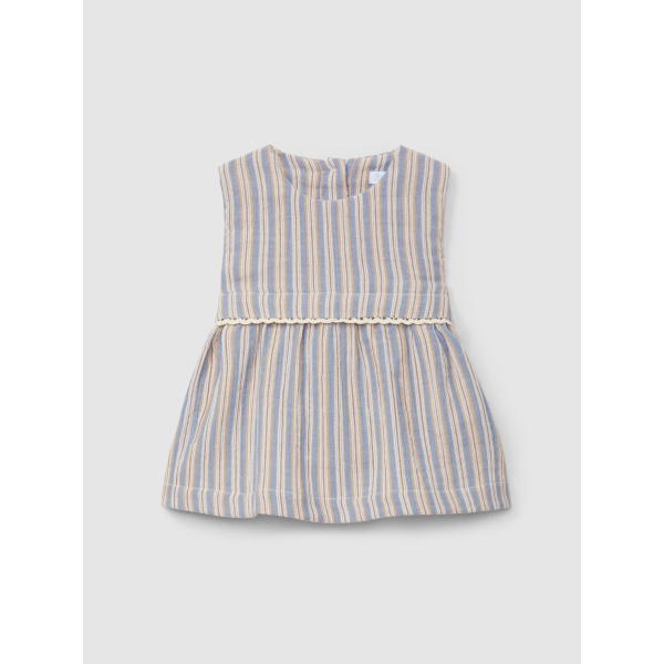 VESTIDO A RAYAS MULTICOLOR CON APLICACIÓN DE ENCAJE LARANJINHA