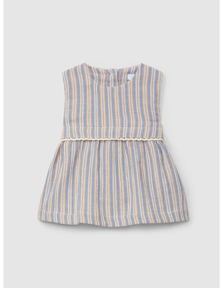 VESTIDO A RAYAS MULTICOLOR CON APLICACIÓN DE ENCAJE LARANJINHA