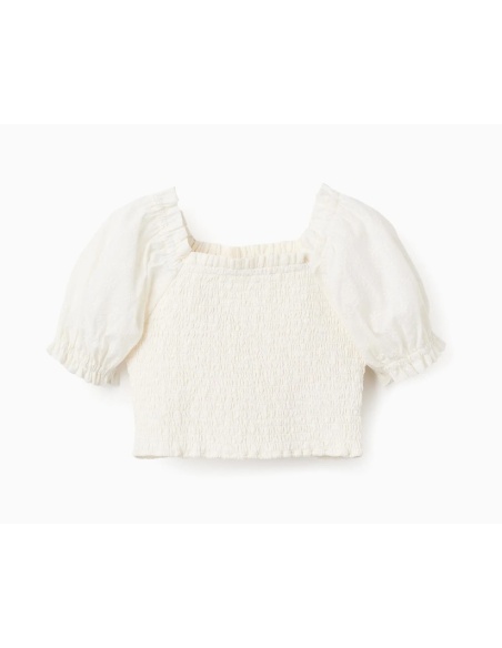 TOP CON BORDADO INGLÉS Y MANGAS CAMPESINAS