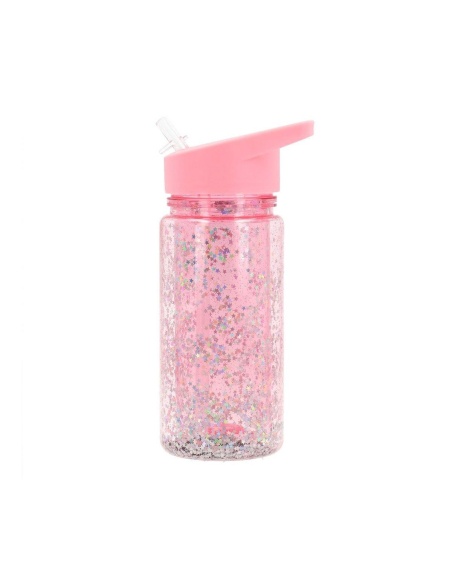 BOTELLA PLÁSTICO CON PAJITA GLITTER STARS GLOSS