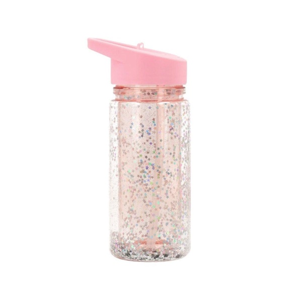BOTELLA PLÁSTICO CON PAJITA GLITTER STARS PINK