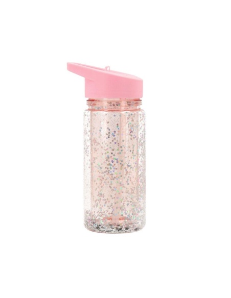 BOTELLA PLÁSTICO CON PAJITA GLITTER STARS PINK