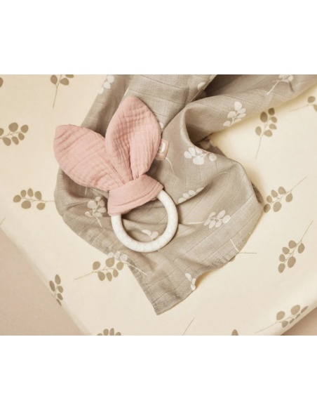 MORDEDOR SILICONA CON OREJAS DE CONEJITO ROSA EMPOLVADO