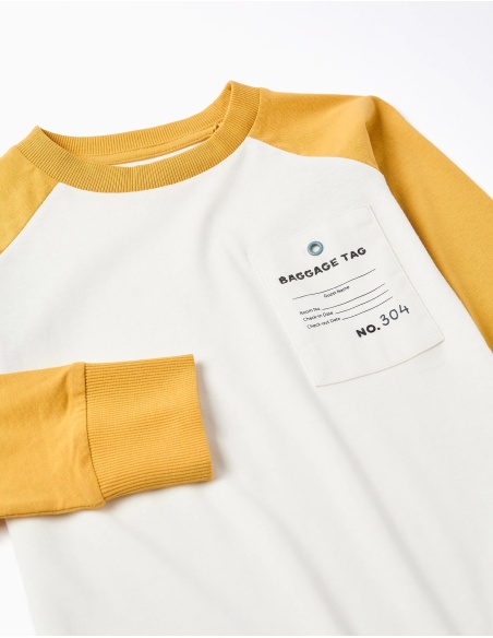 CAMISETA MANGA LARGA BLANCO/AMARILLO