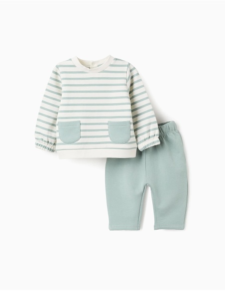 SUDADERA + PANTALÓN RAYAS BLANCO/VERDE AGUA