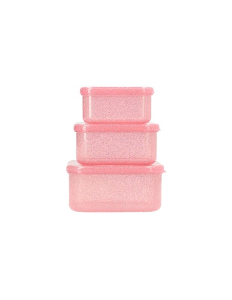 3 CAJAS ALMUERZO GLITTER ROSA