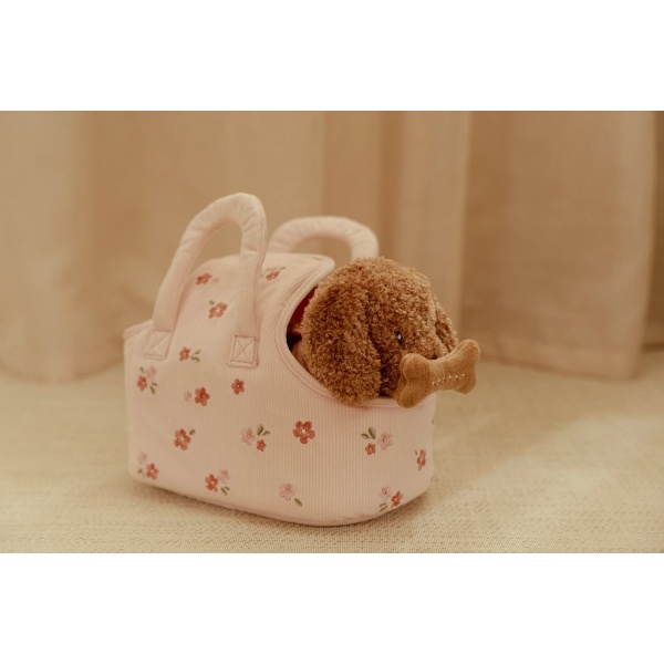 PERRITO PELUCHE JACKIE CON BOLSA ROSA