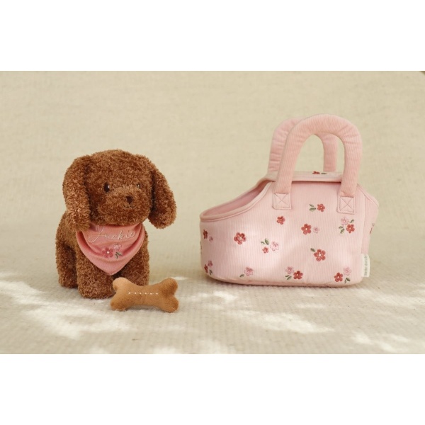 PERRITO PELUCHE JACKIE CON BOLSA ROSA