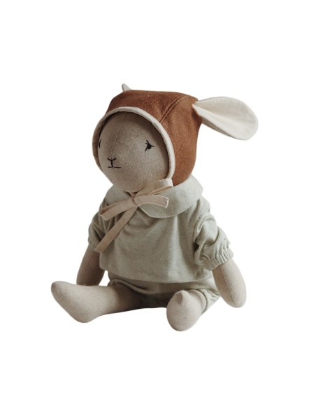 CONEJO GRANDE COLOR AVENA CON PIJAMA VERDE SALVIA QUBASHI