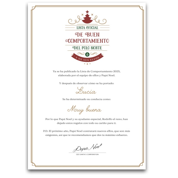 CERTIFICADO DE BUEN COMPORTAMIENTO DE PAPÁ NOEL