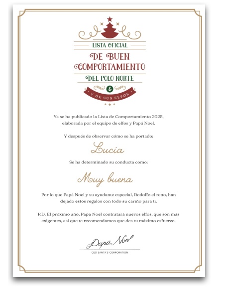 CERTIFICADO DE BUEN COMPORTAMIENTO DE PAPÁ NOEL