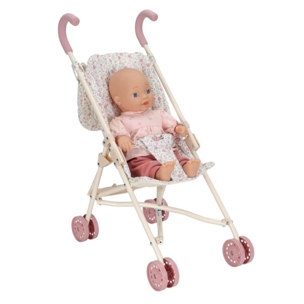 CARRITO PARA MUÑECA FLORES BEIGE
