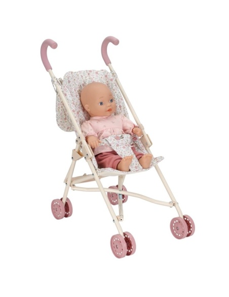 CARRITO PARA MUÑECA FLORES BEIGE