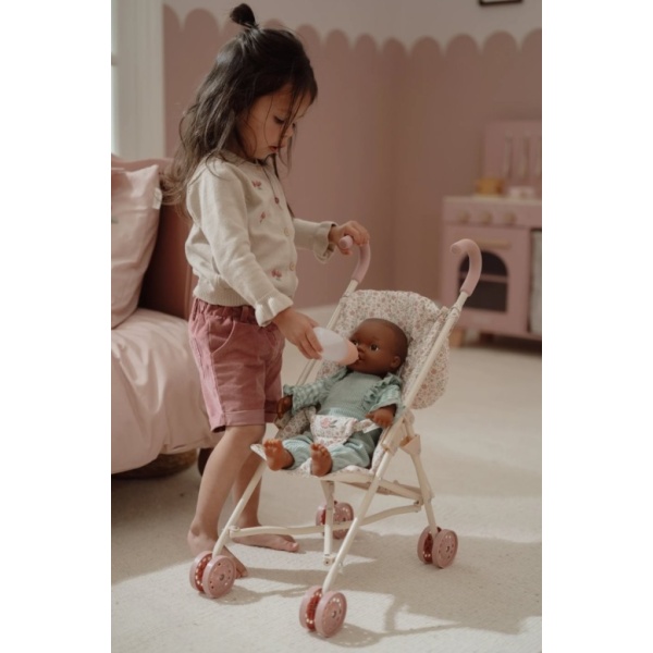 CARRITO PARA MUÑECA FLORES BEIGE
