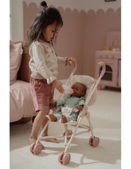 CARRITO PARA MUÑECA FLORES BEIGE