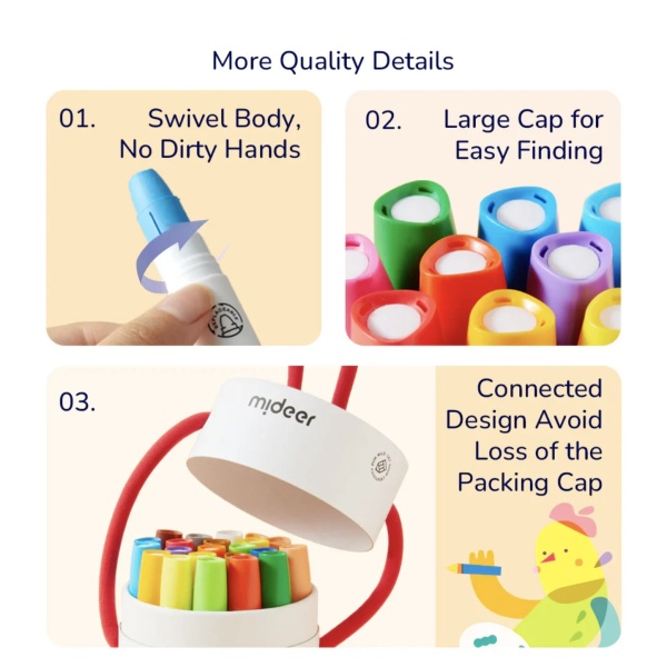 CUBO DE CRAYONES SUAVES Y LAVABLES MIDEER