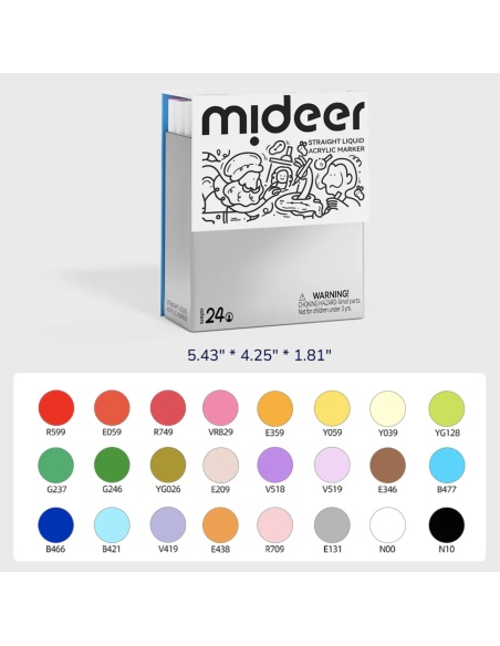 ROTULADORES ACRÍLICOS CON PUNTA MEDIA MIDEER: 24 COLORES
