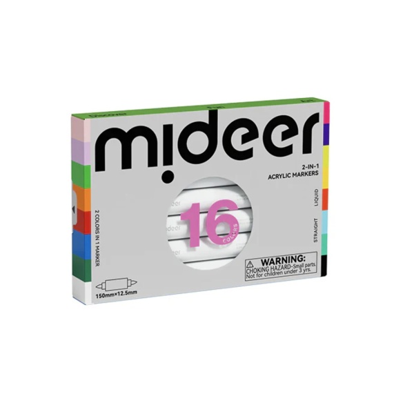 ROTULADORES ACRÍLICOS DE DOBLE CARA MIDEER: 16 COLORES