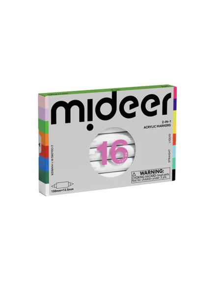 ROTULADORES ACRÍLICOS DE DOBLE CARA MIDEER: 16 COLORES