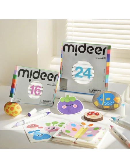 ROTULADORES ACRÍLICOS DE DOBLE CARA MIDEER: 16 COLORES