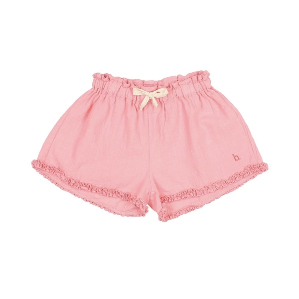 PANTALÓN CORTO DE ALGODÓN CON VOLANTES ROSA BÚHO