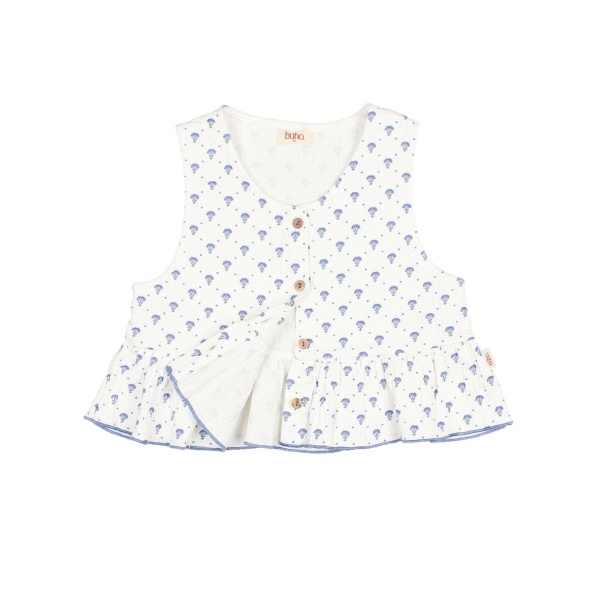 TOP DE ALGODÓN ESTAMPADO AZUL BALI BÚHO