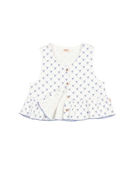 TOP DE ALGODÓN ESTAMPADO AZUL BALI BÚHO