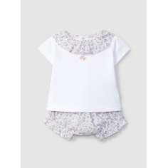 Conjunto de dos piezas flores seersucker y bordado en el pecho