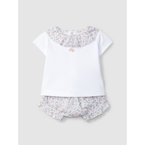 Conjunto de dos piezas flores seersucker y bordado en el pecho