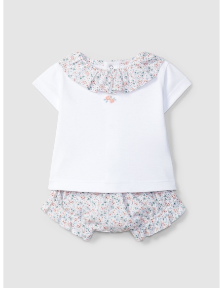 Conjunto de dos piezas flores seersucker y bordado en el pecho