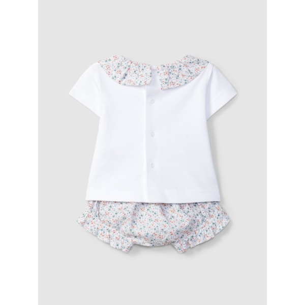 Conjunto de dos piezas flores seersucker y bordado en el pecho