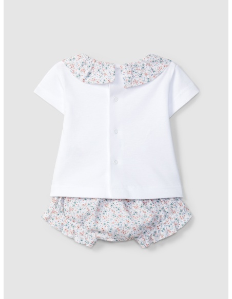 Conjunto de dos piezas flores seersucker y bordado en el pecho