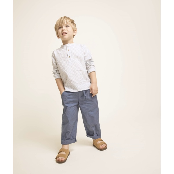 CAMISA MANGA LARGA EN SEERSUCKER A RAYAS BÚHO