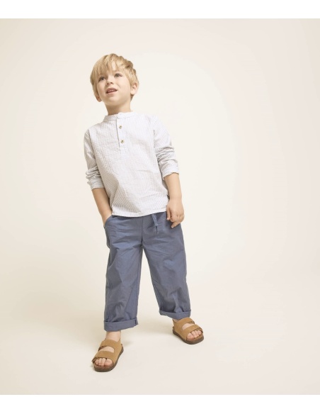 CAMISA MANGA LARGA EN SEERSUCKER A RAYAS BÚHO