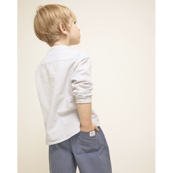 CAMISA MANGA LARGA EN SEERSUCKER A RAYAS BÚHO