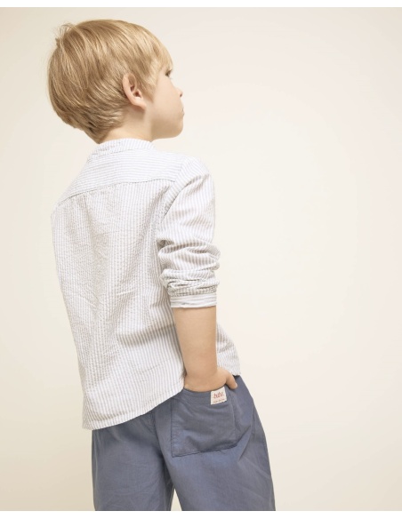 CAMISA MANGA LARGA EN SEERSUCKER A RAYAS BÚHO