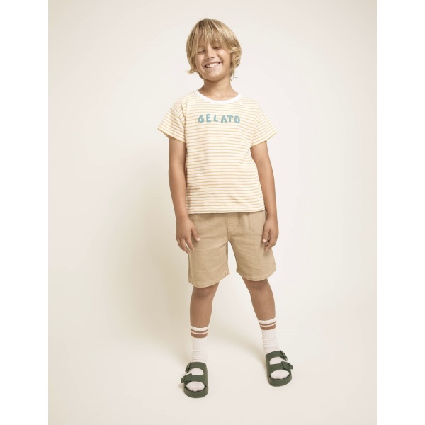 CAMISETA DE RAYAS AMARILL DE ALGODÓN ORGÁNICO BÚHO