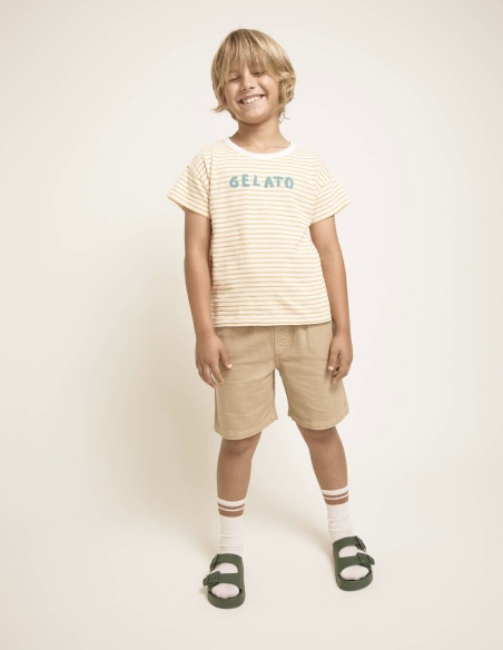 CAMISETA DE RAYAS AMARILL DE ALGODÓN ORGÁNICO BÚHO